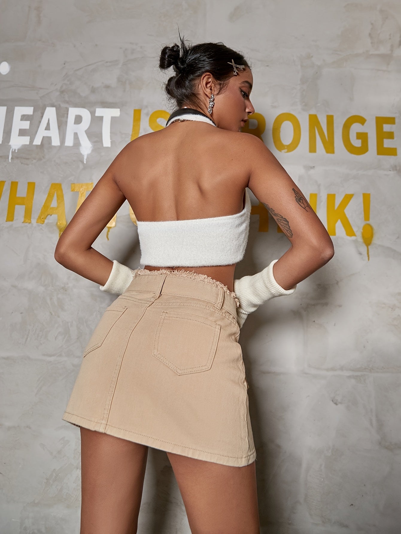 Pinkish Denim Mini Skirt - Flirty Frayed Hem, Includes Matching Belt, Slim-Fit A-Line Design, Perfect for Casual Fashionable Outfits, High-Quality Jean Skirt for Women