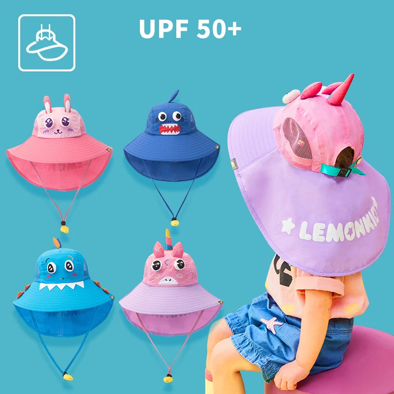 Kids Summer Fashion Sun Hats Casual Unicorn Style Vacation Travel Wide Brimmed Sun Cops Foldable Beach Hats For Children
