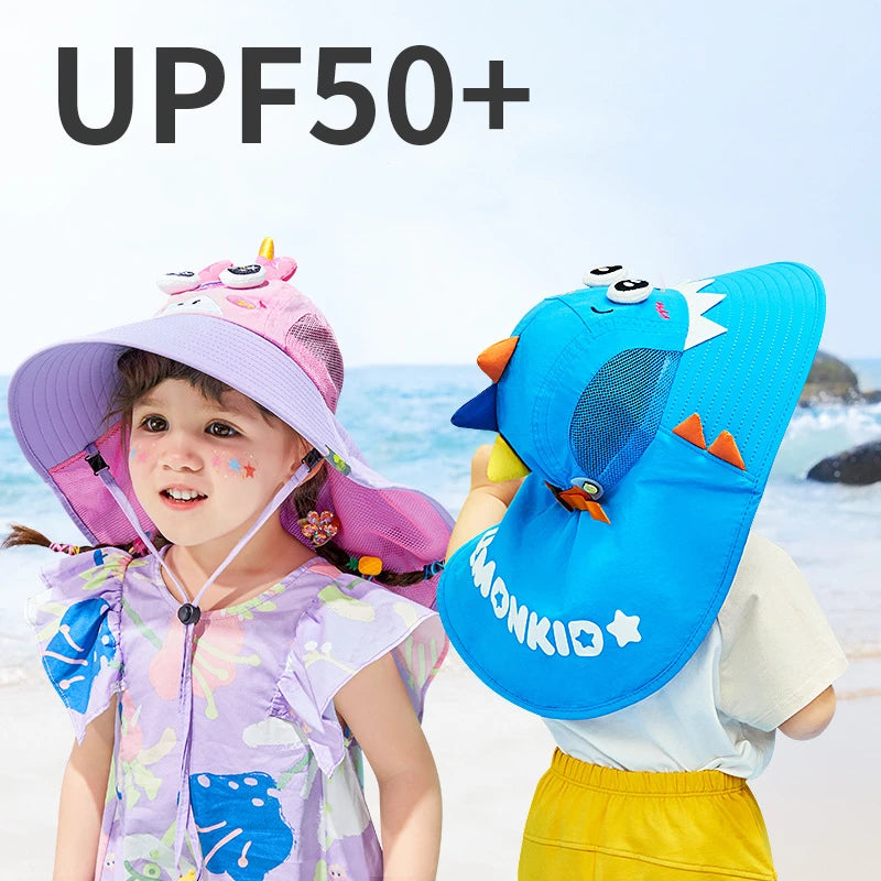 Kids Summer Fashion Sun Hats Casual Unicorn Style Vacation Travel Wide Brimmed Sun Cops Foldable Beach Hats For Children