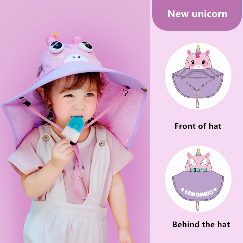 Kids Summer Fashion Sun Hats Casual Unicorn Style Vacation Travel Wide Brimmed Sun Cops Foldable Beach Hats For Children