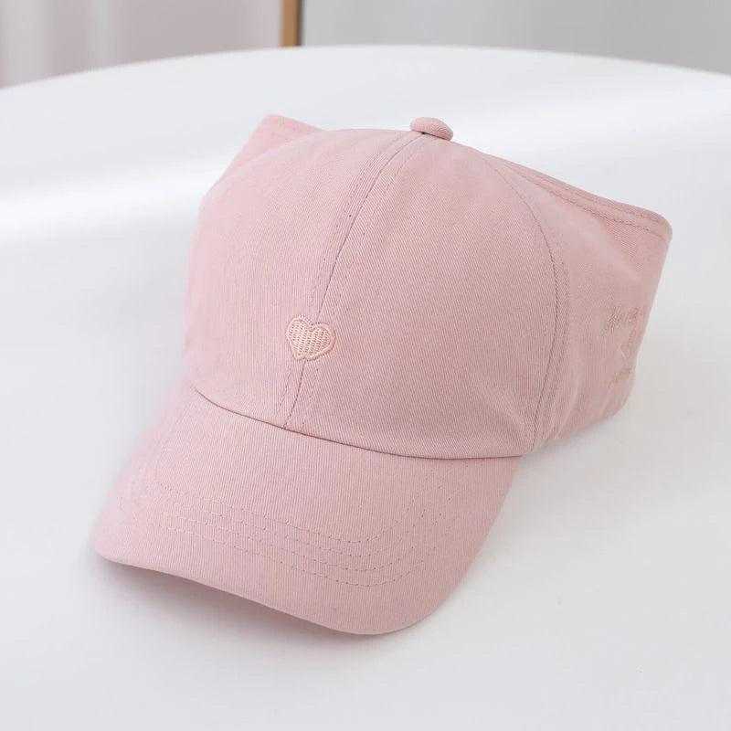 Summer Children Sun Hat Girls Ponytail Duckbill Hats 5-10Year Kids Empty Top Baseball Cap Embroidery Love Baby Sunshade Visors