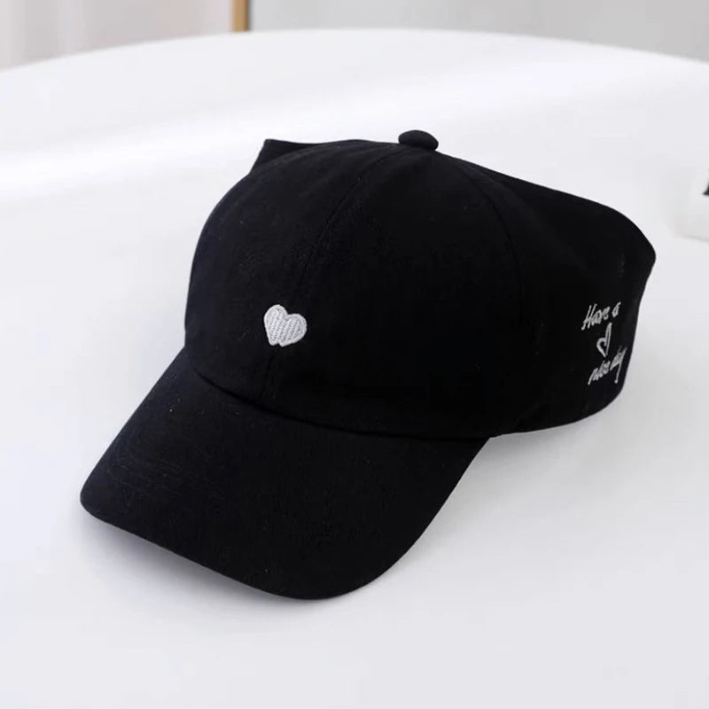 Summer Children Sun Hat Girls Ponytail Duckbill Hats 5-10Year Kids Empty Top Baseball Cap Embroidery Love Baby Sunshade Visors