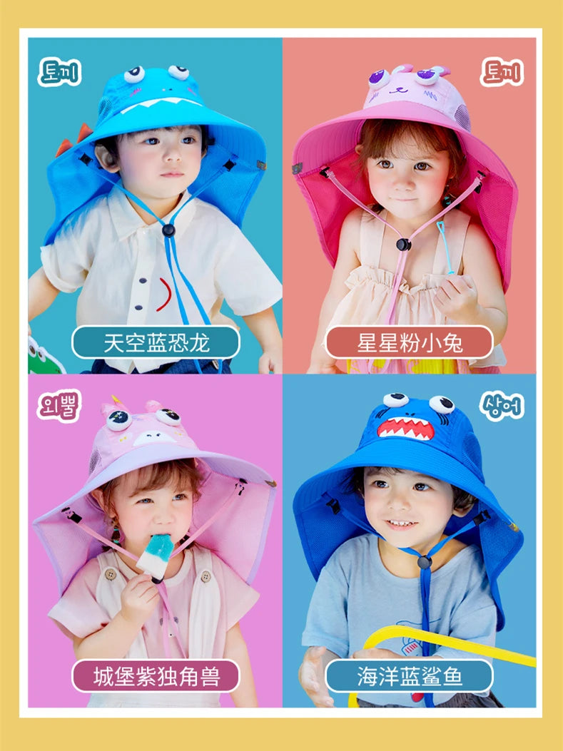 Kids Summer Fashion Sun Hats Casual Unicorn Style Vacation Travel Wide Brimmed Sun Cops Foldable Beach Hats For Children