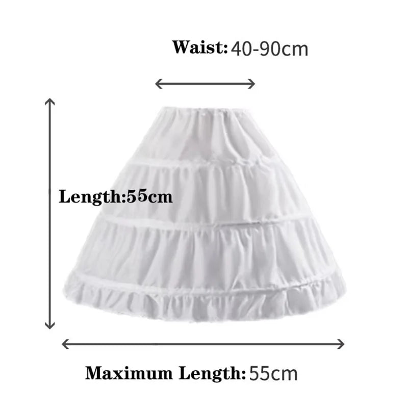 Cosplay Children Petticoat A-Line 3 Hoops Jupon Enfant Kids Crinoline Trim Flower Girl Dress Underskirt Elastic Waist