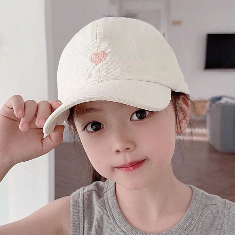Summer Children Sun Hat Girls Ponytail Duckbill Hats 5-10Year Kids Empty Top Baseball Cap Embroidery Love Baby Sunshade Visors