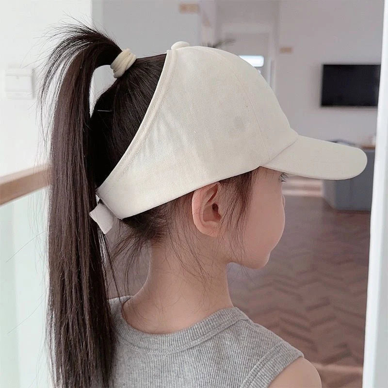 Summer Children Sun Hat Girls Ponytail Duckbill Hats 5-10Year Kids Empty Top Baseball Cap Embroidery Love Baby Sunshade Visors