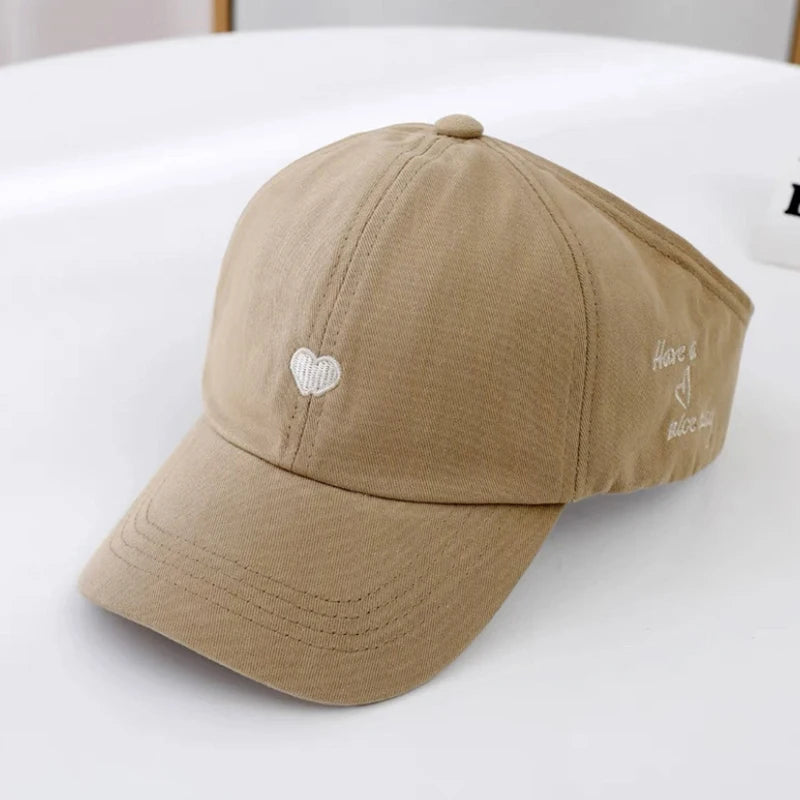 Summer Children Sun Hat Girls Ponytail Duckbill Hats 5-10Year Kids Empty Top Baseball Cap Embroidery Love Baby Sunshade Visors